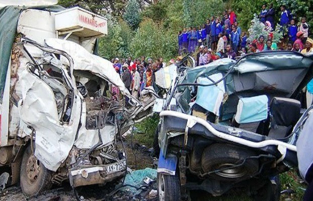 Image showing a head on collision accident between a truck and a passenger van