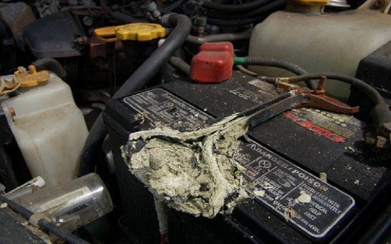 Corrosion on the cars battery terminals What Causes Car Hard Start?